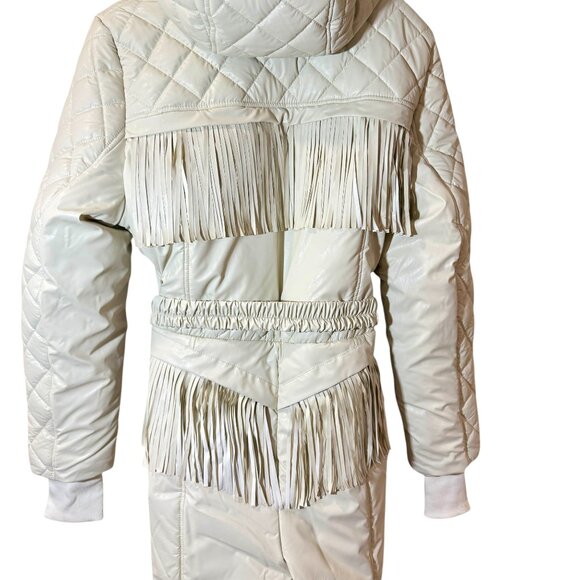 Upwear & Suits Cream Quilted Faux Leather Fringe Ski Snow Suit, Jumpsuit - Picture 5 of 11